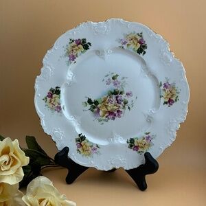 Antique CLERMONT EZ GERMANY Porcelain Floral Plate with Gold Rim